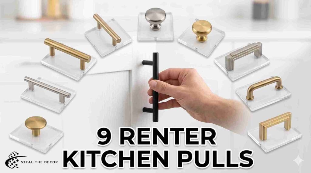 "Measuring center-to-center spacing on a kitchen cabinet handle"
