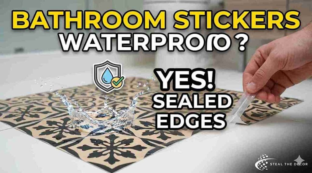 Deposit safe flooring upgrade explaining how to apply vinyl floor stickers in a rental bathroom properly.