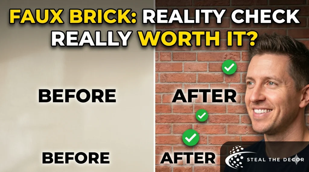 Using a hair dryer to loosen adhesive on temporary brick veneer sheets during removal