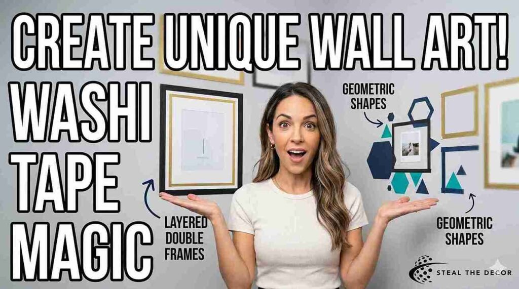Cutting a precise 45-degree mitered corner while using washi tape to create faux wall frames.
