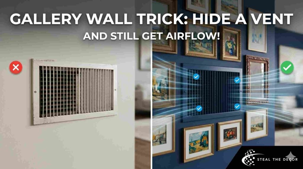 Scrollwork doormat trick to hide an ugly AC vent
