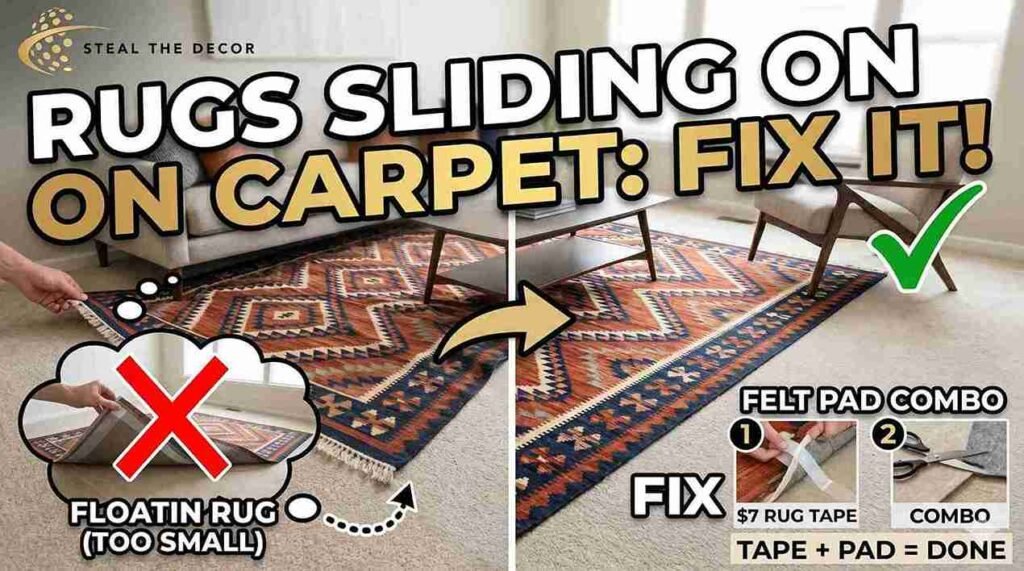 Mohawk Home dual surface carpet-to-carpet felt pad being placed under a rug.