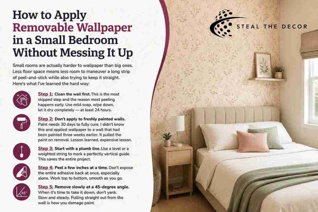 best aesthetic removable wallpapers for small bedrooms installation guide with step-by-step process in a modern cozy bedroom