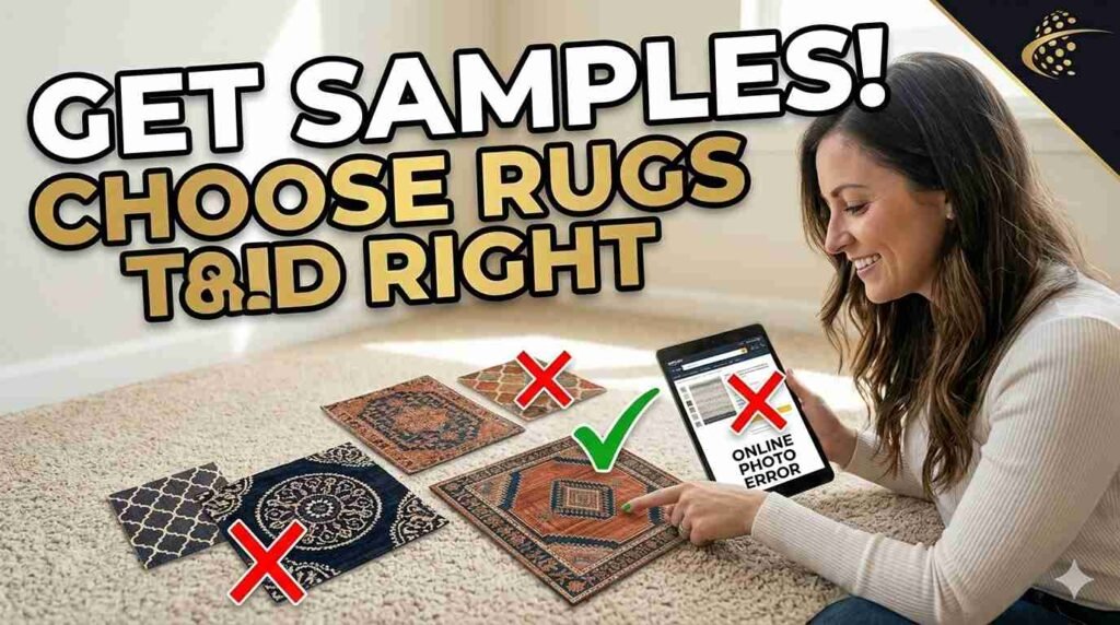 Trimming a dense felt rug pad with scissors to be one inch smaller than the top area rug.