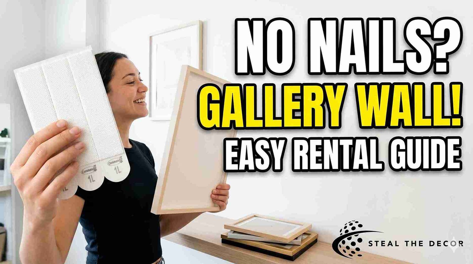 Gallery wall layout planning with kraft paper templates on wall — how to hang a gallery wall without nails step one