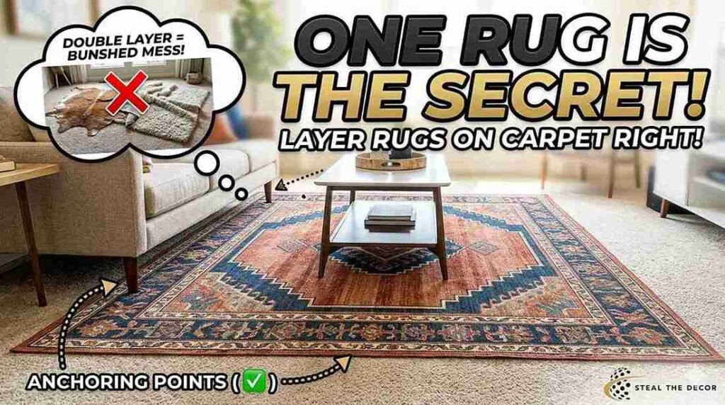 Applying XFasten double-sided carpet tape along the underside edges of an area rug.