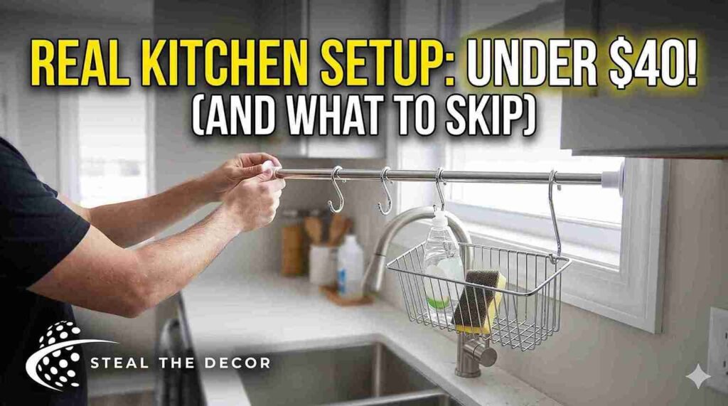 "over the sink storage ideas infographic for renters damage free no drill"