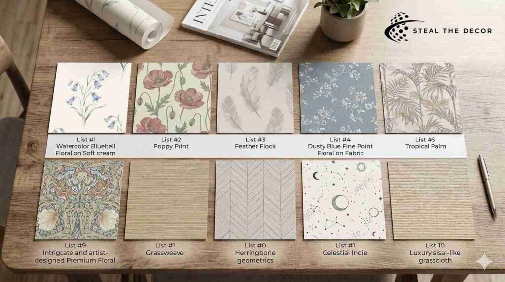 Step by step installation guide of applying the best aesthetic removable wallpapers for small bedrooms on a curated modern accent wall.