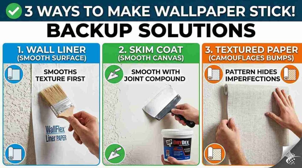 "Installing a smooth wall liner as a base for peel-and-stick wallpaper on textured walls."