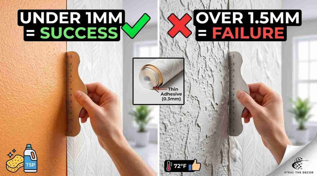 "Heating the edges with a hairdryer to make peel-and-stick wallpaper on textured walls stick better."