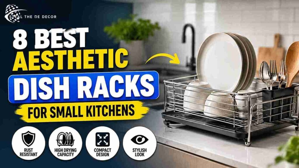 bamboo aesthetic dish rack in rental kitchen