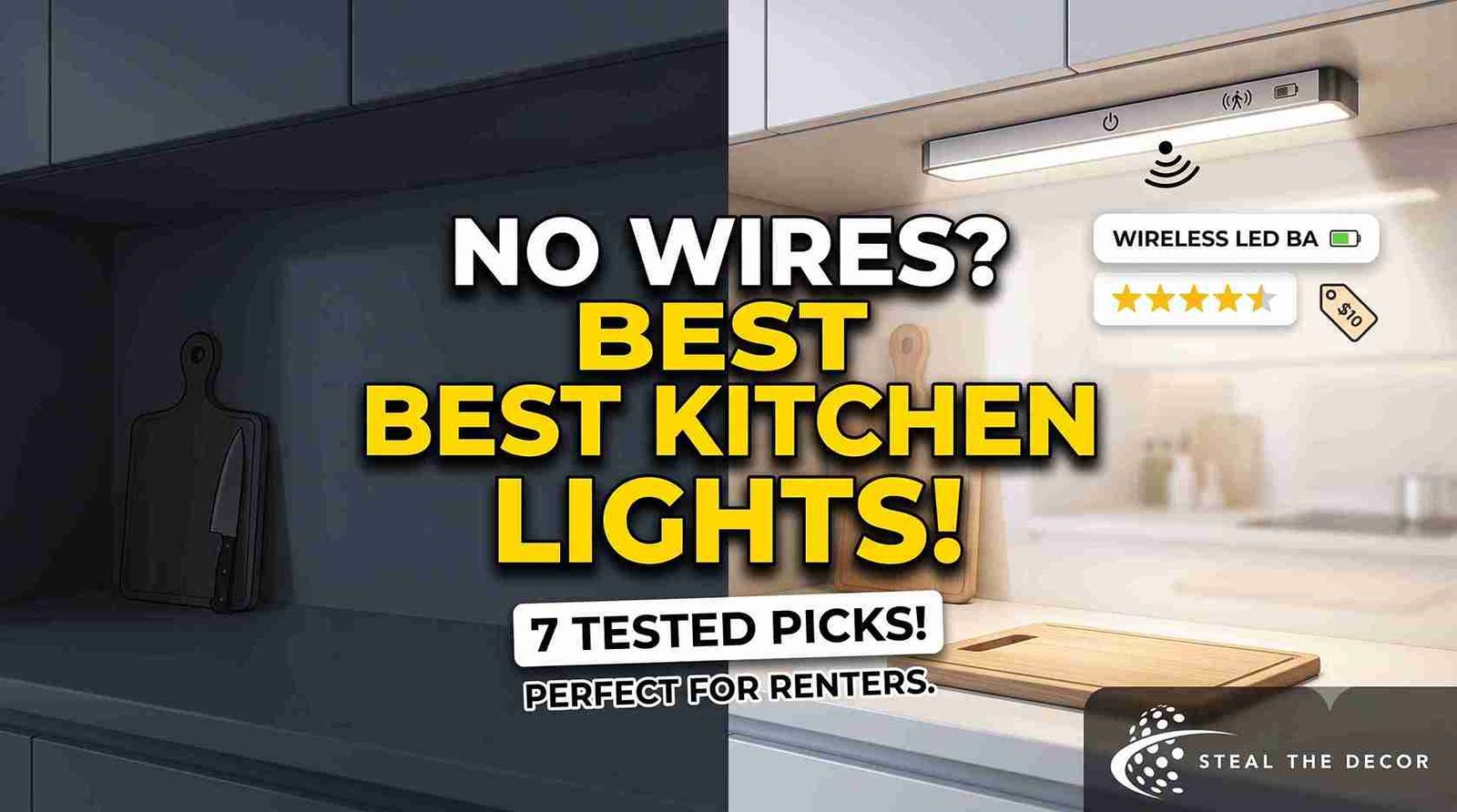 battery operated under cabinet lighting installed in a modern rental kitchen counter