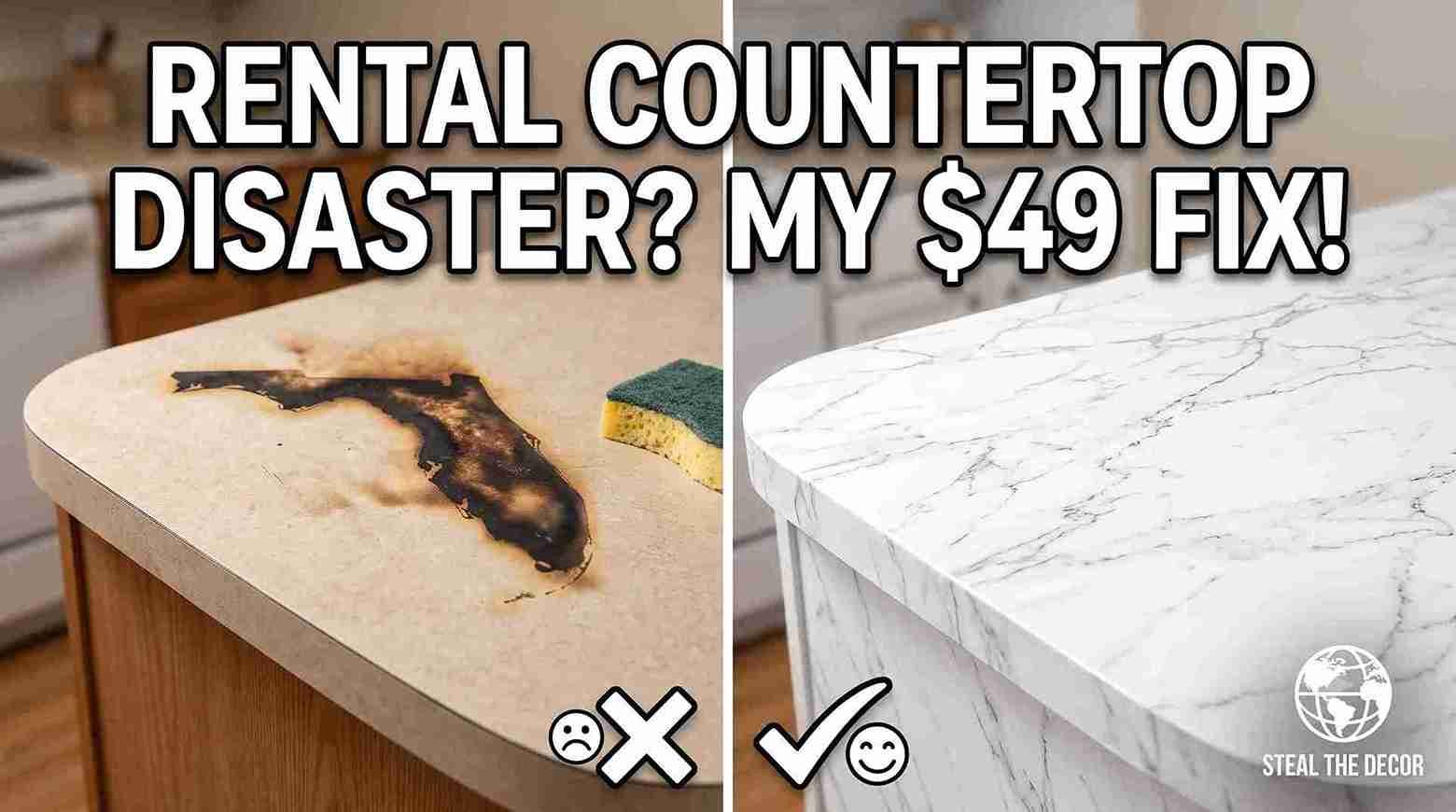 Materials needed for DIY marble contact paper countertops installation on laminate surface.
