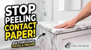 Before and after result of how to use contact paper on bathroom vanities for a renter-friendly upgrade