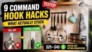 command hooks for kitchen organization holding utensils on wall rail