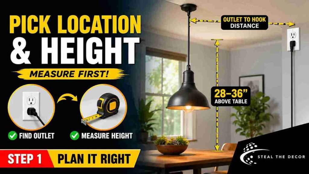 Step-by-step how to hang plug-in pendant lights from the ceiling without drilling