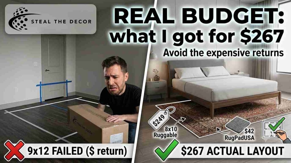 renter measuring how to choose the right rug size for a queen bed