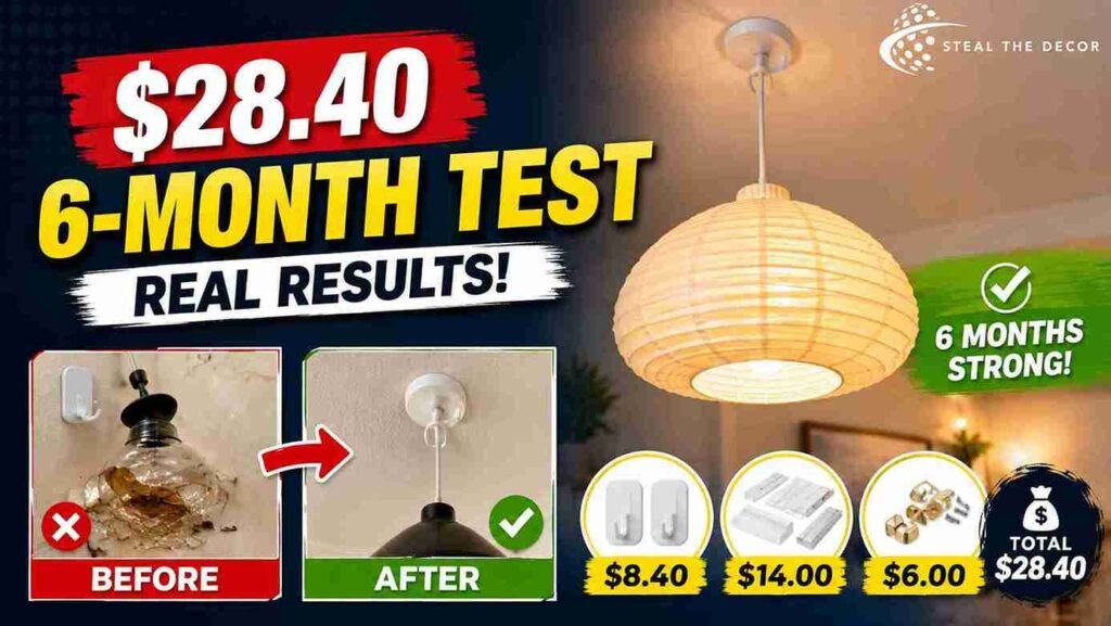 how to hang plug-in pendant lights from the ceiling using adhesive hook
