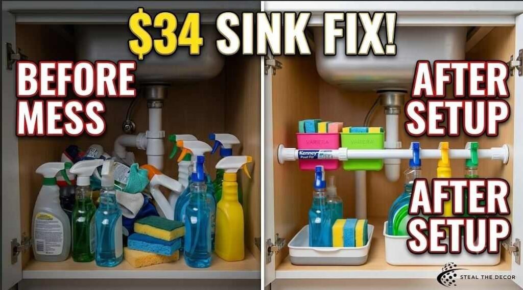 How to install under-sink organization tension rods in 5 steps without damaging cabinet walls
