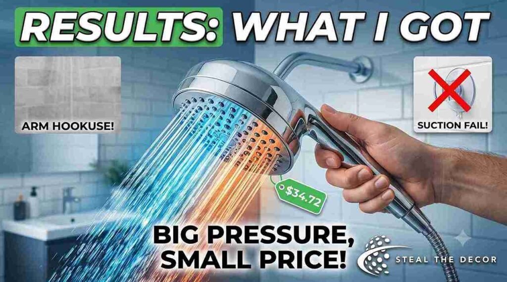 A tool-free, renter-friendly installation of a detachable shower head for apartments to improve water pressure.
