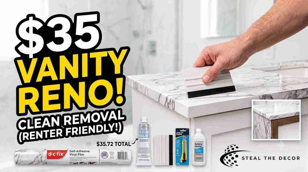 Sealing the edges with silicone is the most critical step in how to use contact paper on bathroom vanities in humid bathrooms