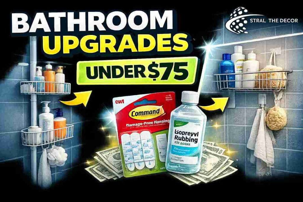 damage-free bathroom storage ideas for a small bathroom makeover on a budget