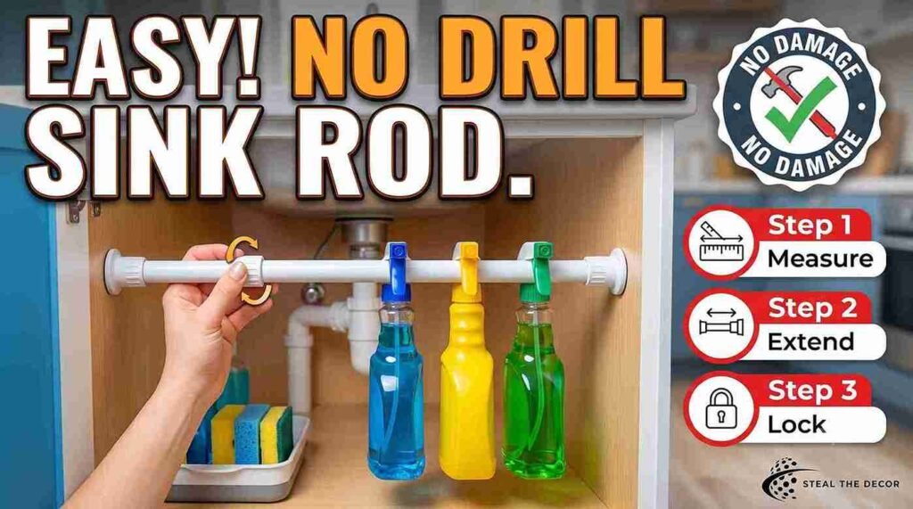 Comparison of under-sink organization tension rods including Kenney Fast Fit and OXO Good Grips