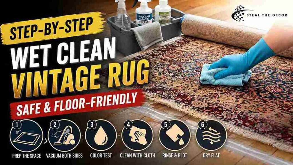 Step-by-step guide showing how to clean a vintage rug safely
