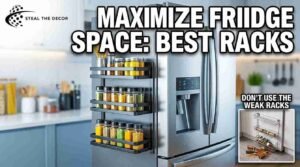 magnetic organizer for the side of my fridge holding spice jars in small rental kitchen
