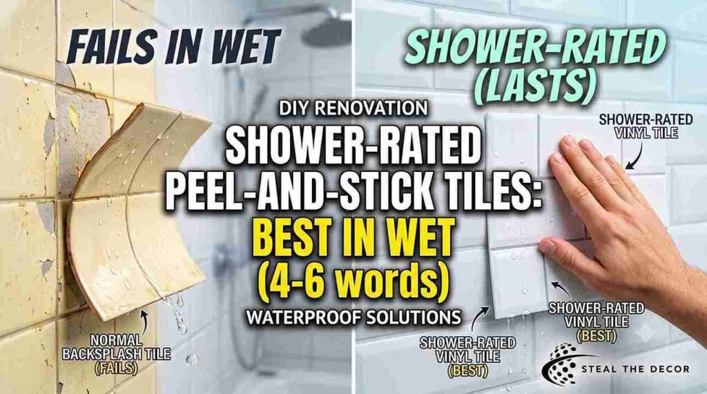 Smart Tiles Metro Murano waterproof peel-and-stick tiles for showers applied on bathroom wall