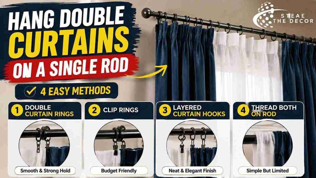 how to hang double curtains on a single rod