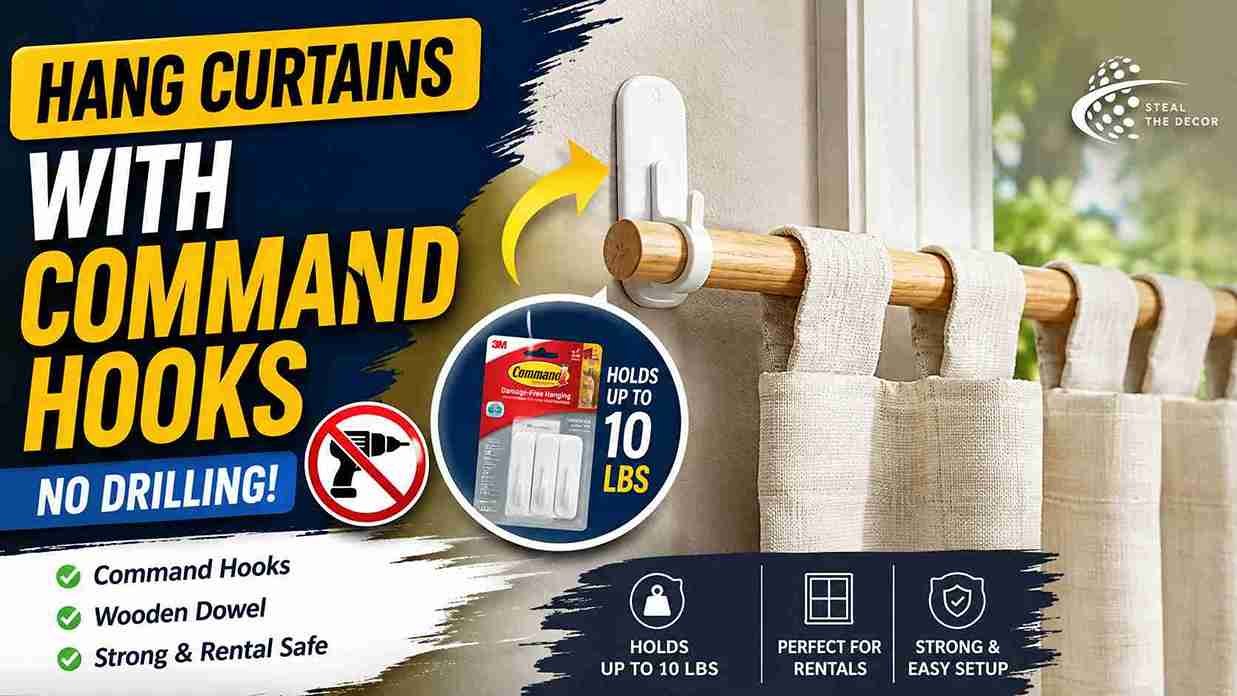How to hang curtains with Command hooks and a dowel