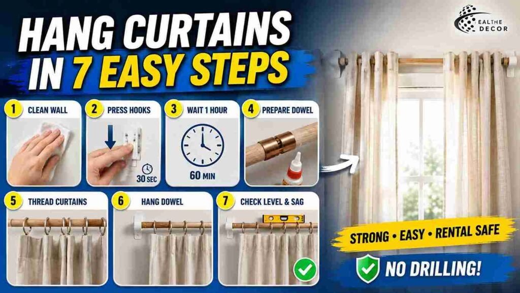 How to hang curtains with Command hooks and a dowel