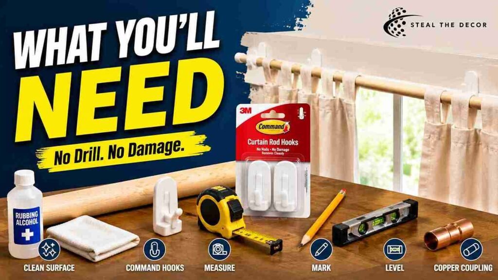 How to hang curtains with Command hooks and a dowel