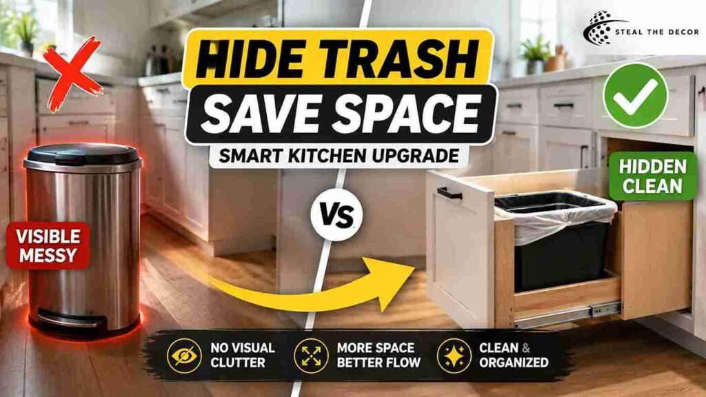 how to hide trash cans in a small kitchen—pull-out cabinet bin installed