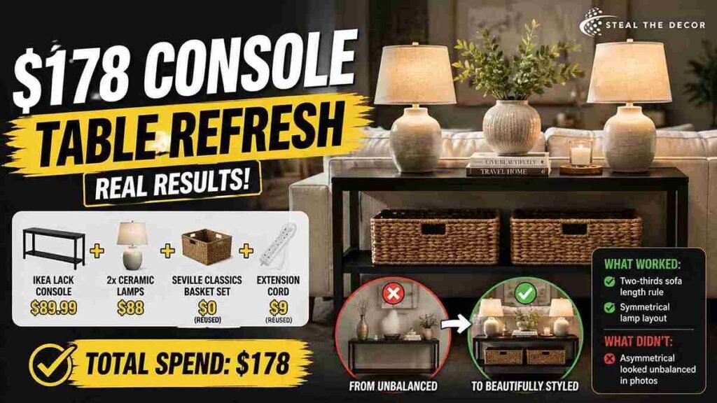 how to style a console table behind a sofa