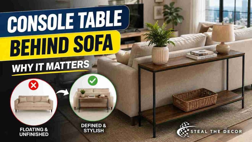how to style a console table behind a sofa