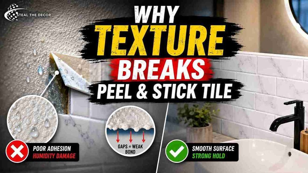  peel and stick backsplash on textured bathroom walls