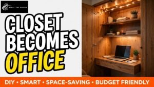 Cloffice closet office with floating desk and shelves