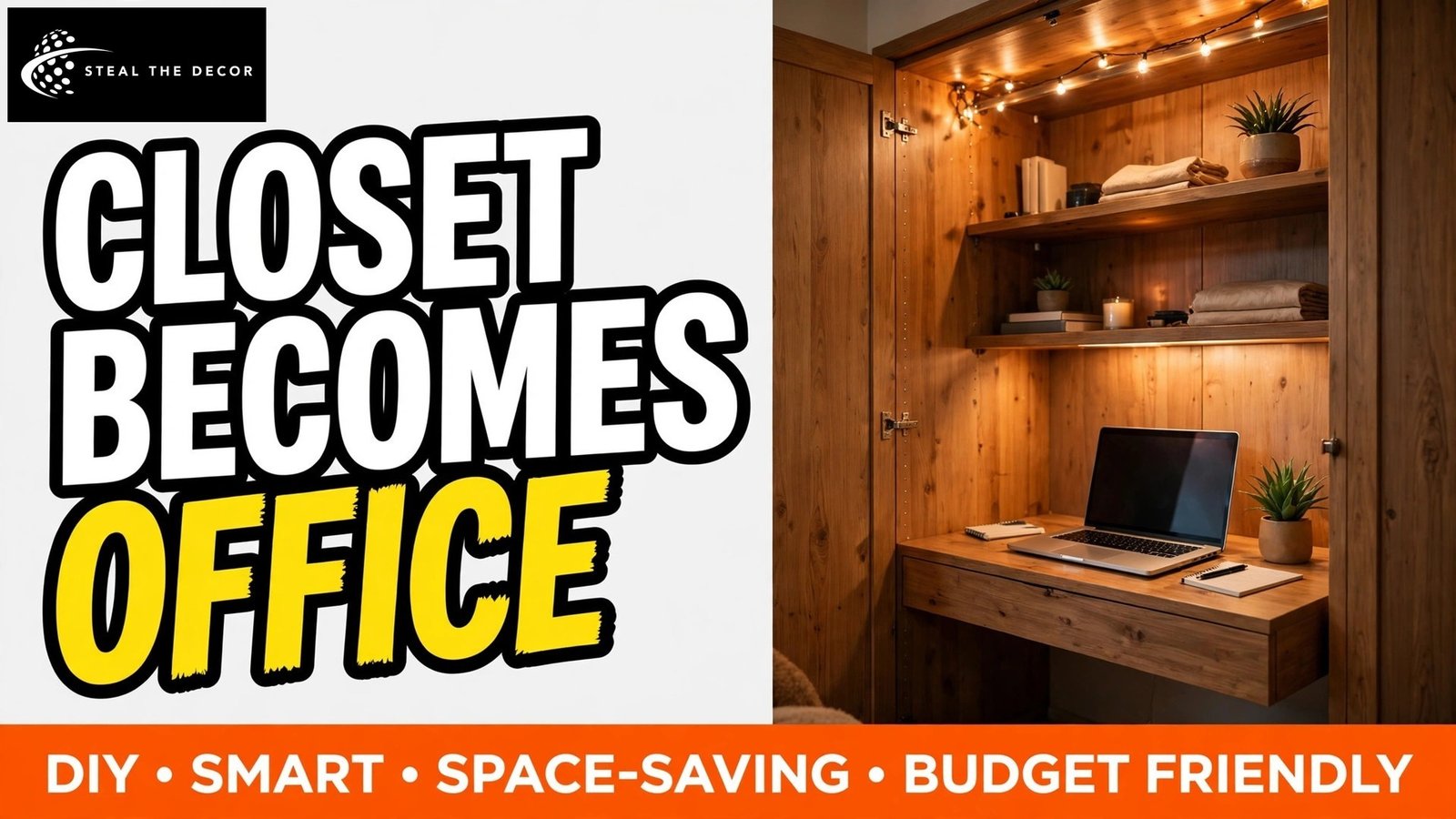 Cloffice closet office with floating desk and shelves