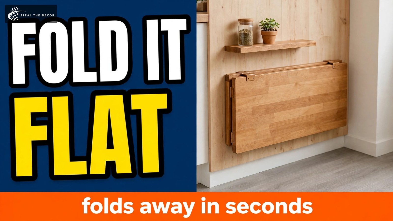 Wall mounted table folded flat against a small kitchen wall
