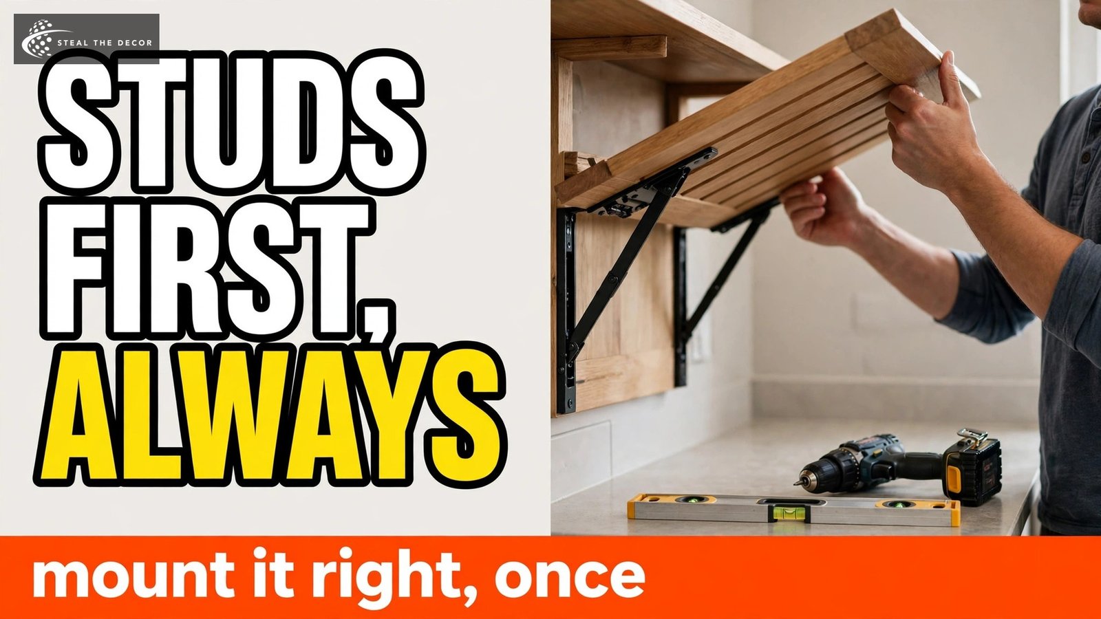 Folding bracket and hands installing a wall mounted drop leaf table