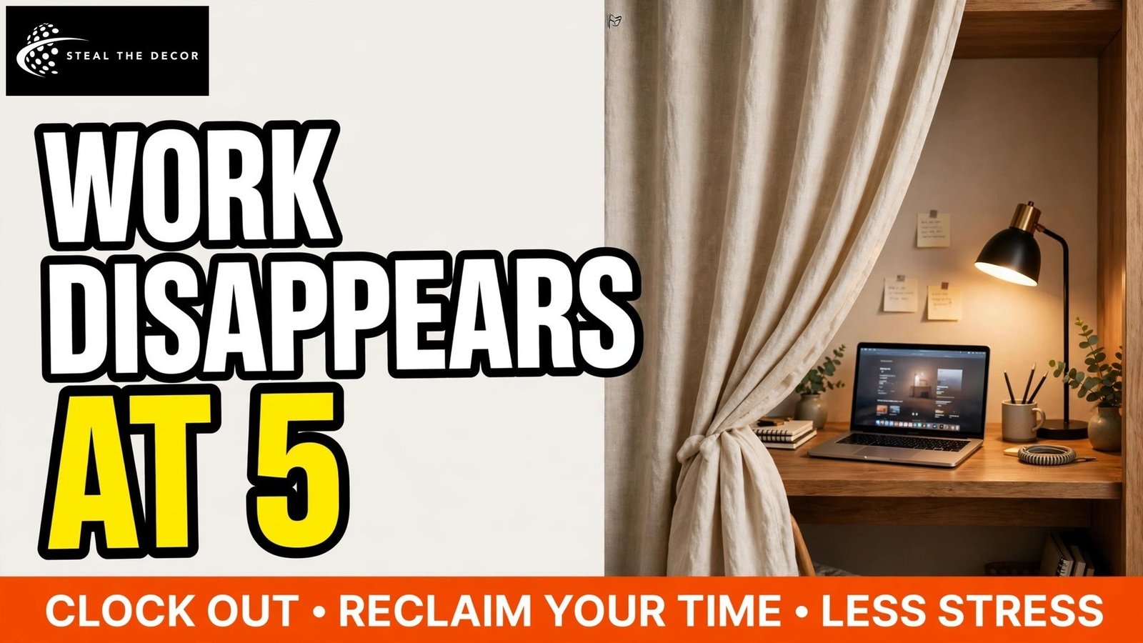 Curtain closing over a closet office desk