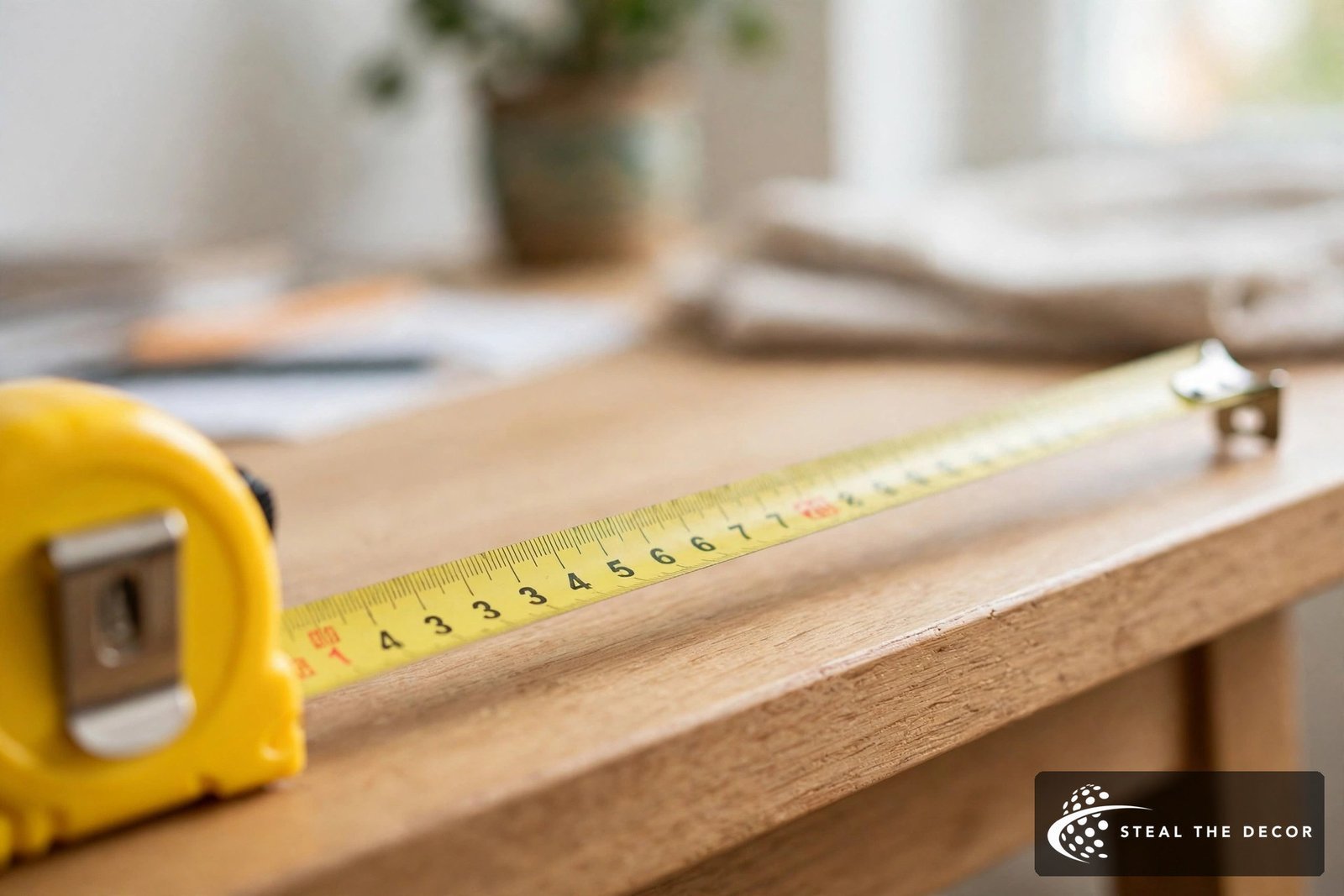 measuring desk depth with a tape measure before buying a converter