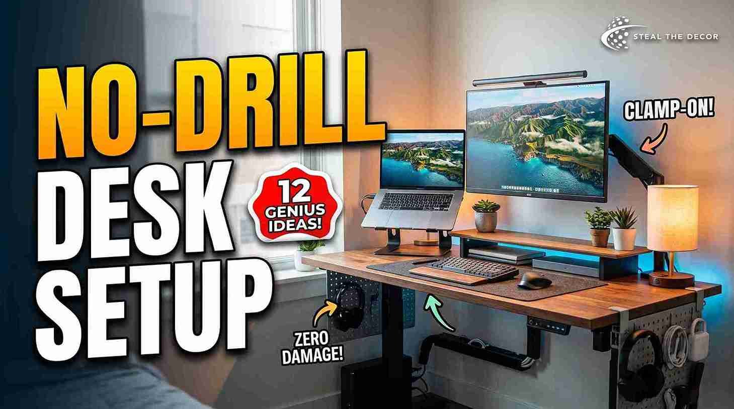 productive desk setup in a rental apartment before and after